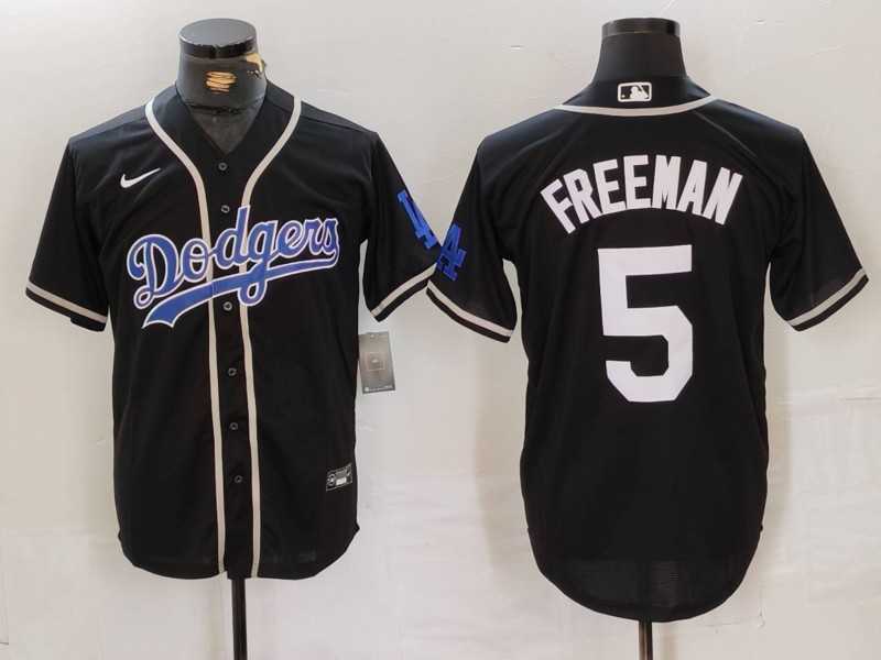 Men%27s Los Angeles Dodgers #5 Freddie Freeman Black Cool Base With Patch Stitched Baseball Jersey->los angeles dodgers->MLB Jersey